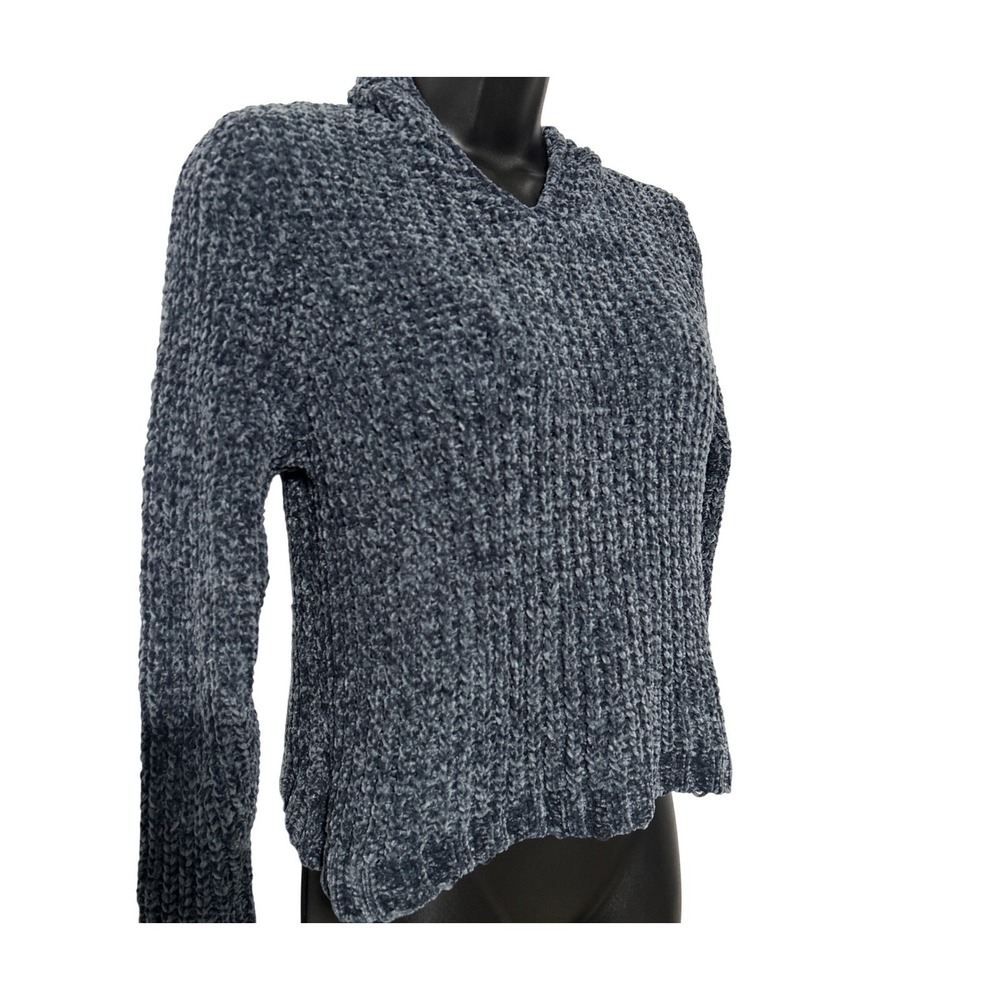 Heart And Arrow Teens Girls Chenille Hoodie Sweater Marled Blue Black Hue 14 - Picture 3 of 6